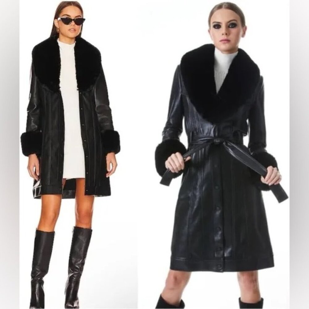 Brand New Alice + Olivia Vegan Leather Faux Fur Coat, Size Small